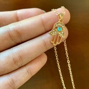 Small Hamsa hand evil eye gold fashion Necklace